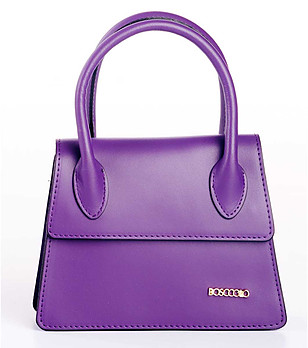 Малка дамска лилава трапецовидна чанта от естествена кожа Rene снимка