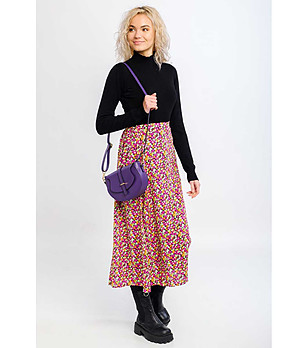 Лилава дамска кожена чанта с презрамка Ivon снимка