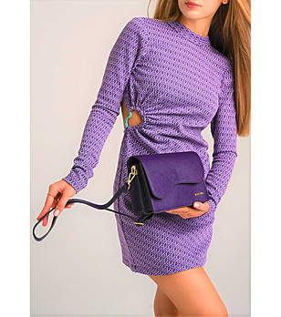 Лилава дамска кожена чанта с асиметричен капак Pola снимка