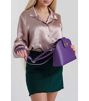 Дамска кожена лилава чанта Ilana снимка