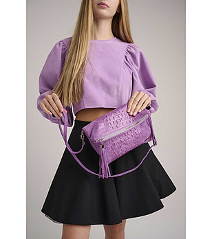 Лилава дамска чанта с кроко релеф Silia снимка