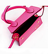 Малка дамска кожена трапецовидна розова чанта Rene-3 снимка