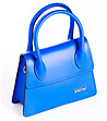 Малка дамска синя трапецовидна чанта от естествена кожа Rene-2 снимка