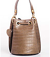 Дамска кожена чанта с кроко релеф  в цвят таупе Tanita-1 снимка
