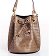 Дамска кожена чанта с кроко релеф  в цвят таупе Tanita-2 снимка