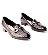Черни дамски кожени обувки с кроко релеф Flavia-3 снимка