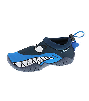 Тъмносини детски аква обувки с принт акула снимка