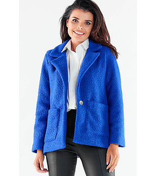 Синьо дамско късо палто Neoli снимка