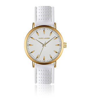 Златист дамски часовник с бяла силиконова каишка Florence снимка