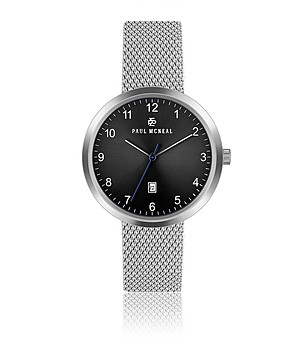 Сребрист мъжки часовник с черен циферблат Carshalton снимка