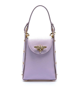 Малка дамска кожена чанта за телефон в лилаво Caris снимка