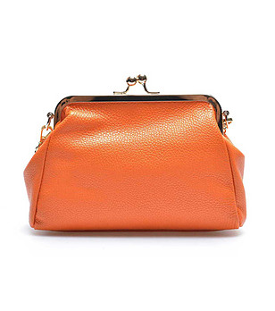 Дамска клъч чанта от естествена кожа Oliana в оранжев цвят снимка