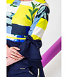 Дамски елегантен комплект от блуза и панталон с авторски принт-3 снимка