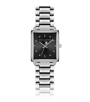 Сребрист дамски часовник с черен циферблат Monica снимка