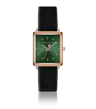 Дамски часовник с черна каишка и зелен циферблат Tina снимка