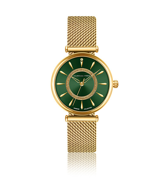 Дамски златист часовник със зелен циферблат Ledora снимка