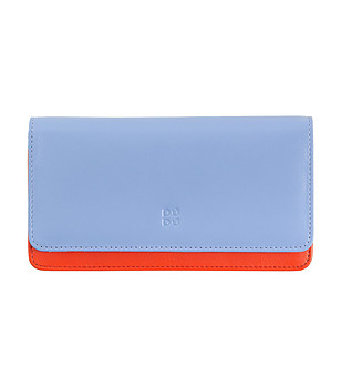 Дамски портфейл в синьо и оранжево от естествена кожа Canarie снимка