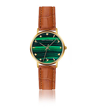 Дамски часовник в златисто и зелено с кафява каишка Eliana снимка
