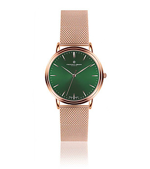 Мъжки часовник в розовозлатисто с ефектен зелен циферблат Hugo снимка
