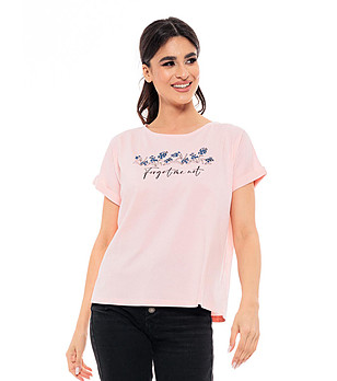 Розова памучна дамска тениска с принт  Dona снимка