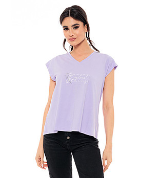 Дамска памучна тениска в лилав нюанс Folina снимка