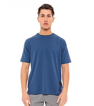 Мъжка памучна тениска в син цвят Peter снимка