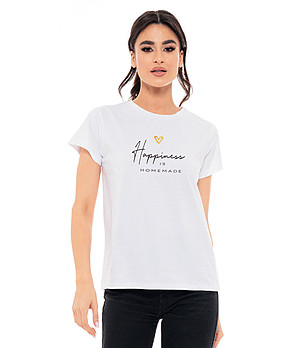 Дамска памучна тениска с принт Linala в бяло снимка