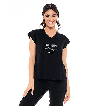 Дамска памучна тениска в черен цвят Skinala снимка