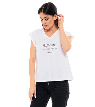 Дамска памучна тениска в бял цвят Skinala снимка