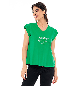 Дамска памучна тениска в зелен нюанс Skinala снимка