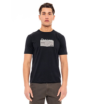 Памучна мъжка тениска с принт в черен цвят Stevie снимка