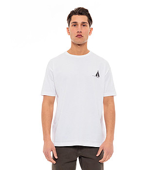Мъжка памучна тениска в бял цвят Salin снимка