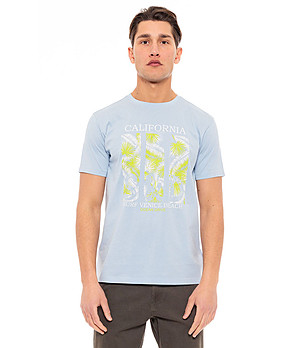 Мъжка памучна светлосиня тениска с принт Palm снимка
