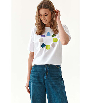 Дамска бяла тениска от органичен памук  Miza 1 снимка
