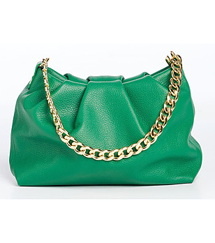 Дамска чанта от естествена кожа в зелен нюанс с верижка Lyssa снимка