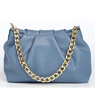 Дамска чанта от естествена кожа в син нюанс с верижка Lyssa снимка