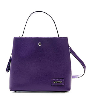 Елегантна дамска чанта в лилав цвят от естествена кожа Ismena снимка