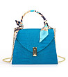 Елегантна дамска чанта в син нюанс от естествена кожа с верижка-0 снимка