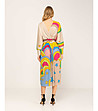 Бежова рокля с контрастен цветен принт-1 снимка