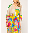 Бежова рокля с контрастен цветен принт-2 снимка