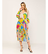 Бежова рокля с контрастен цветен принт-3 снимка