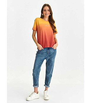 Дамска памучна тениска в преливащи оранжеви нюанси Bonita снимка