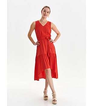 Червена рокля с асиметрична дължина Silvana снимка