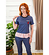 Комплект от блуза и панталон в синьо и розово-3 снимка