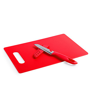 Комплект от дъска и нож за белене в червено снимка