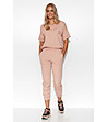 Дамски памучен комплект от блуза и панталон в цвят пудра Gladis-1 снимка