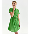 Зелена памучна рокля с колан Amabel-2 снимка