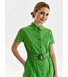 Зелена памучна рокля с колан Amabel-3 снимка