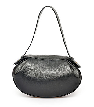 Черна овална чанта от естествена кожа Letta снимка