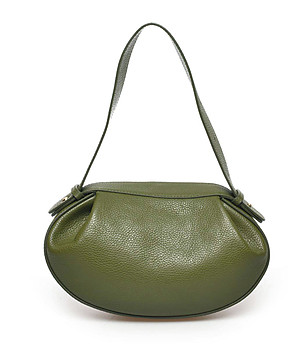 Зелена овална чанта от естествена кожа Letta снимка